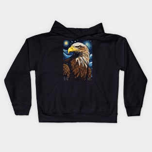 Portrait of Eagle Animal Painting in a Van Gogh Starry Night Art Style Kids Hoodie